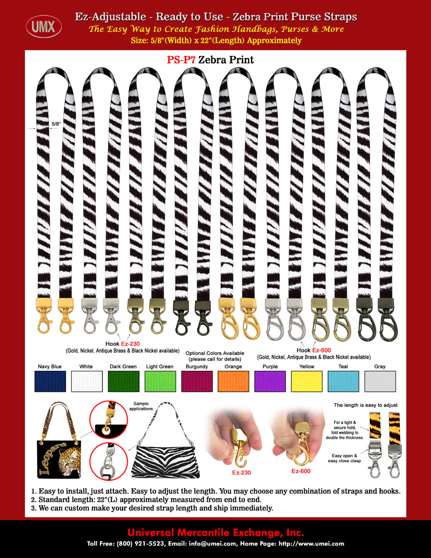 Ez-Adjustable Zebra Print Purse Straps and Handbag Straps