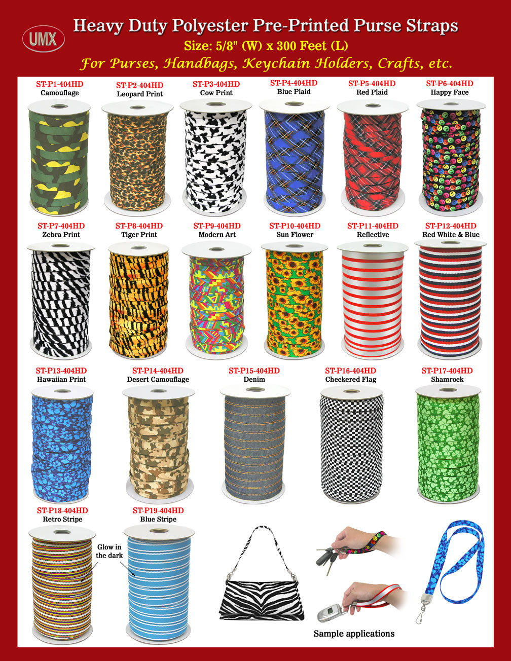 5/8" plain color purse or handbag straps, we stock black, royal blue, red, navy blue, white, yellow, orange, grey, burgundy, pink, dark green, light green, purple and teal colors in our warehouse.